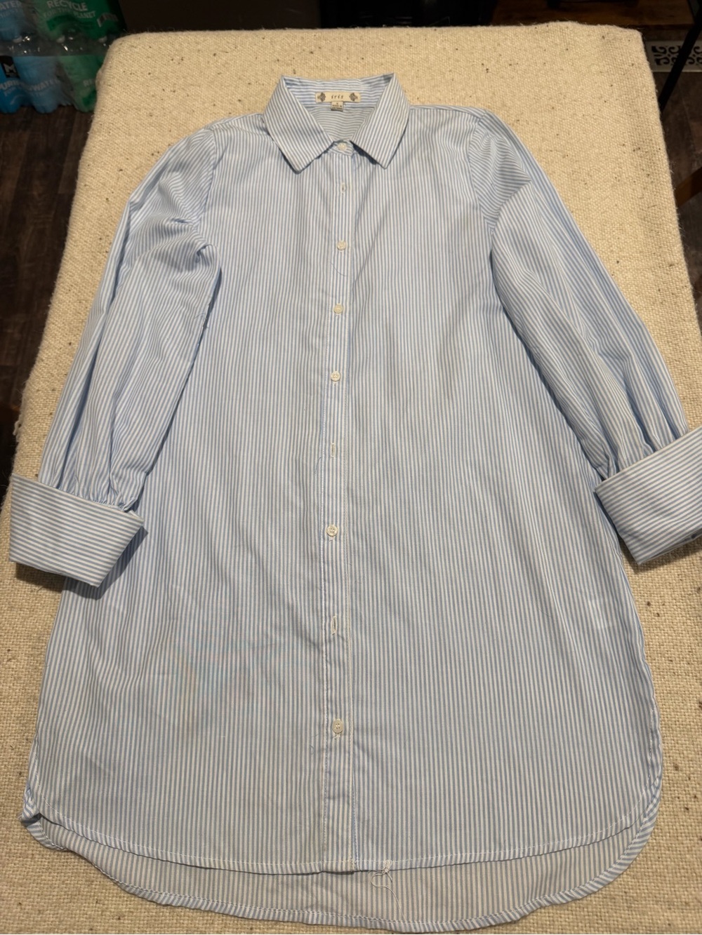 iris Light Blue and White Pinstripe Button-Up dress